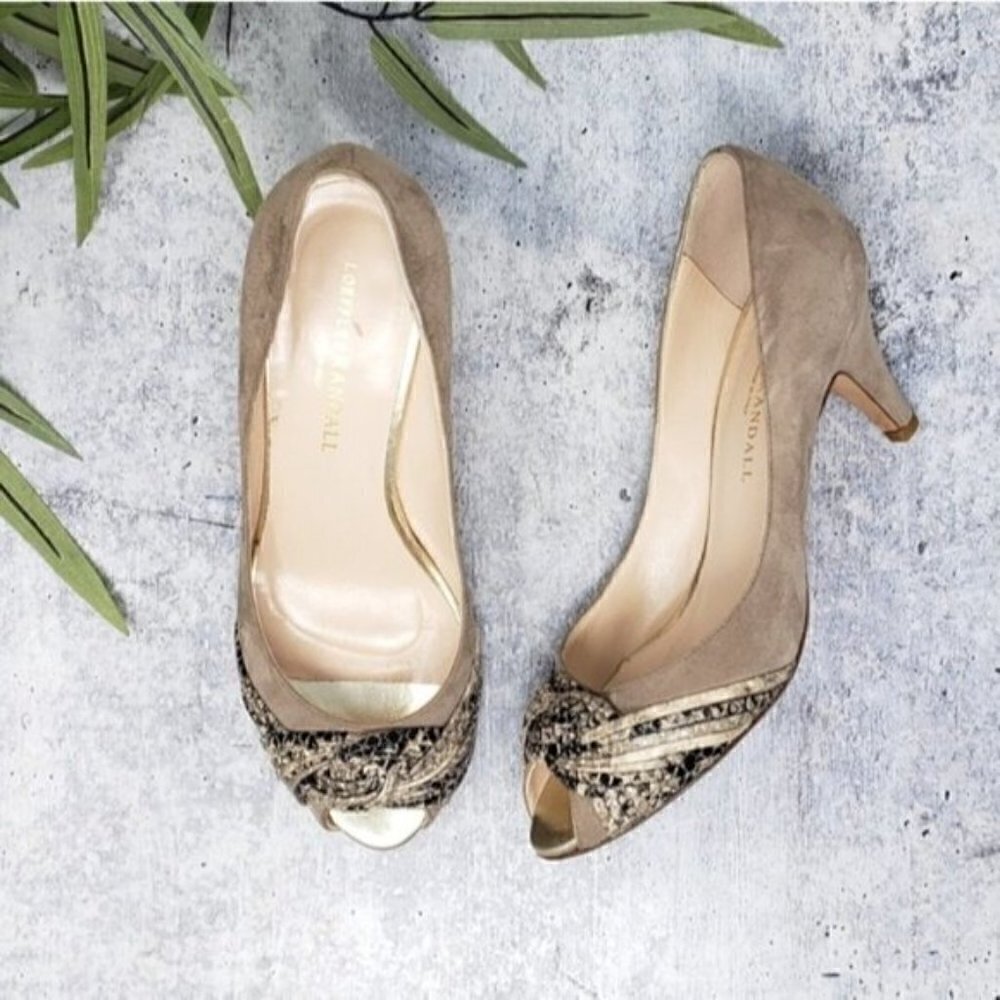 Loeffler Randall | Beige Suede Snakeskin Print Peep Toe Pumps Heels Size 7
